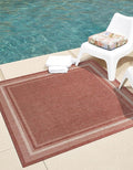Unique Loom Outdoor Border Collection Area Rug - Soft Border (5' 3" Square Rust Red/Ivory)