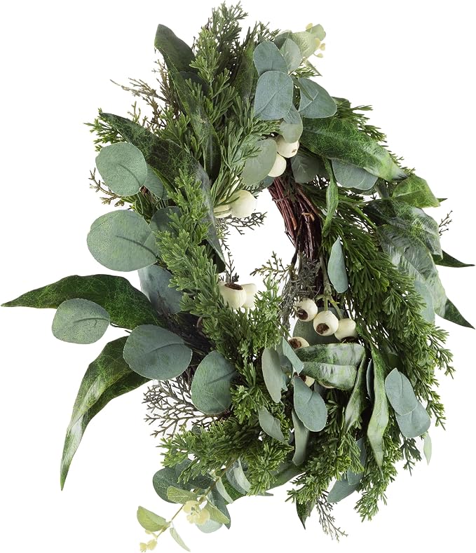 Pure Garden Artificial Wreath Set - Two 20-Inch Eucalyptus Wreaths for Spring, Summer or Fall Home Decor - Indoors or Covered Patio