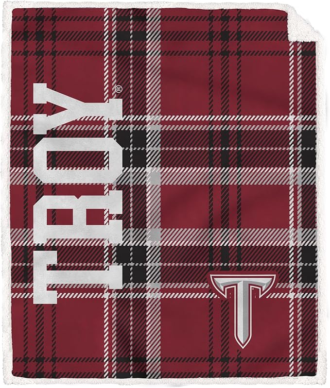 NCAA Troy Trojans Playmaker Plaid Ultra Cozy Sherpa Throw