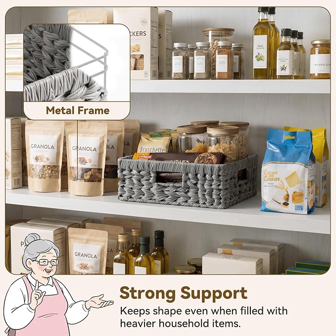 GRANNY SAYS Wicker Basket for Organizing, Wicker Storage Basket for Shelves, Woven Basket for Pantry Storage, Rectangle Basket, Gray, 1-Pack
