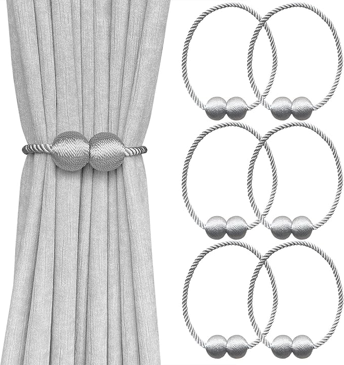 Melaluxe 6 Pack Magnetic Curtain Tiebacks, Decorative Curtain Holdbacks by Melaluxe