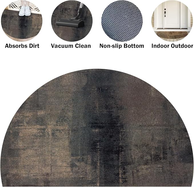 TOMWISH Half Circle Door Mat Blue Semi Circle Bathroom Floor Rug Entrance Way Absorbent Bath Mat for Kitchen Living Room 18" X 30"