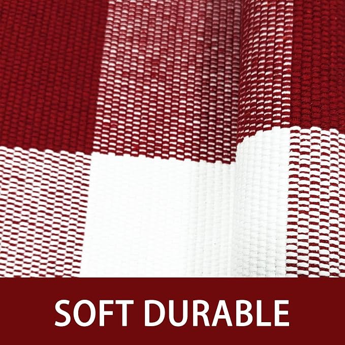 USTIDE Cotton Buffalo Plaid Rug Red&White Check Rugs 23.6"X51" Hand-Woven Indoor or Outdoor Rugs for Layered Door Mats Washable Carpet for Front Porch/Kitchen/Farmhouse/Entryway