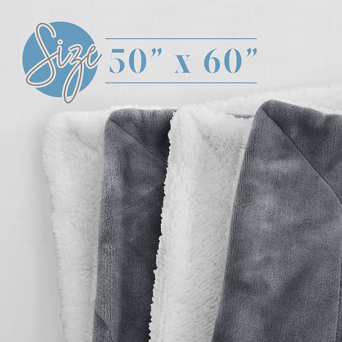 Elegant Comfort Reversible, Solid Sherpa Throw Blanket, All-Season Blanket- Super Soft, Cozy and Plush- Decorative Throw, Perfect for Lounging, 50 x 60 inches, Sherpa Throw Gray