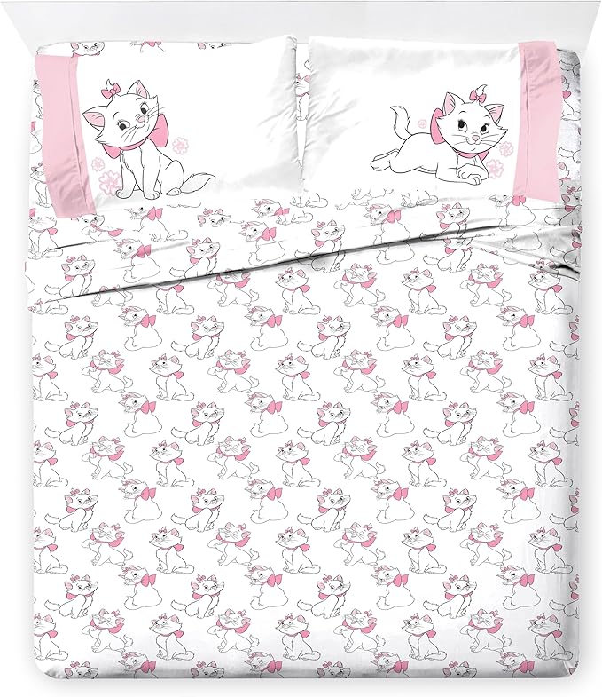 Disney Aristocats Marie Queen Comforter Set 7 Piece Kids Bedding, Pink | Bed in a Bag, Comforter Sheets Shams Pillowcases, Official Brand, Soft Microfiber, Machine Washable, Girls Gift