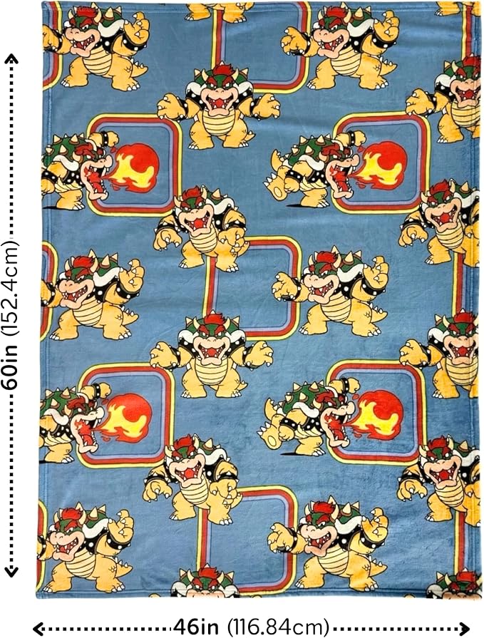 Super Mario Bowser Kids Throw Blanket, 46 in x 60 in, Soft Cozy Decorative Blanket for Couch, Bed, or Gaming Room (Officially Licensed Product) by Franco