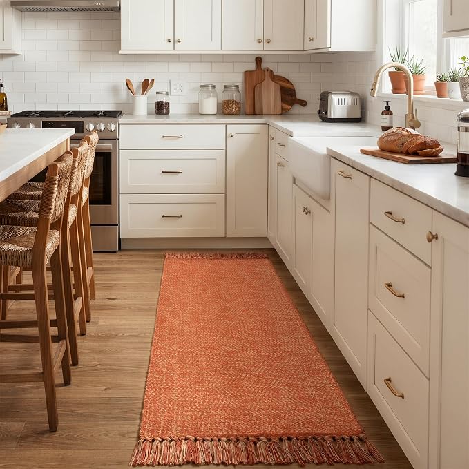 Collive Bathroom Rug 2' x 5', Modern Farmhouse Kitchen Runner Rug Hand-Woven Entryway Rugs Runners for Hallway, Washable Laundry Carpet Indoor Front Door Mat for Bedroom Terracotta Fall Decor