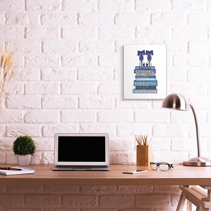 Stupell Industries 'Blue Bow Heels on Bookstack'| Wall Plaque Art | Stupell Industries | 13 x 19 Inches, Easy to Hang and Sturdy, Made in USA, by Amanda Greenwood