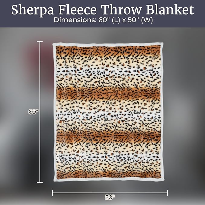 Lavish Home Fleece Sherpa Throw Blanket - Ultra Soft Plush Bed, Sofa or Couch 50" x 60" Tiger Set of 1