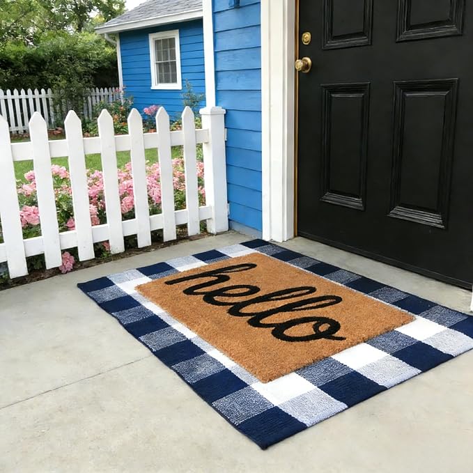Navy Blue and White Buffalo Plaid Rug 2'4'' x 3'7'', Washable Farmhouse Non-Slip Checkered Doormat, Indoor Outdoor Floor Mat for Living Room, Bedroom, Entryway, Kitchen, Laundry Room