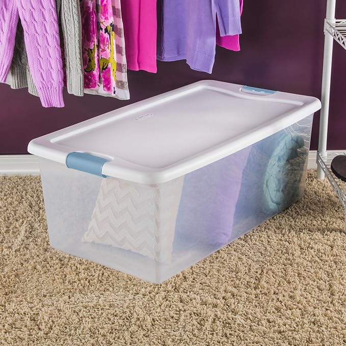 Sterilite Latching Box with Lids for Home and Office, 106 Quart, 24-Pack | Heavy-Duty and Stackable Plastic Containers with Latches for Closet, Cabinet, Bedroom, Bathroom and Dorm Room Organization