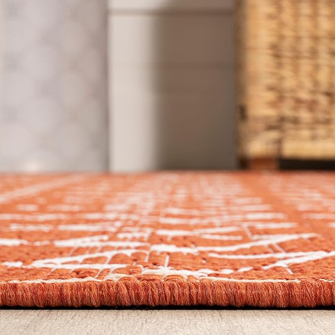 JONATHAN Y Moroccan Geometric Indoor Outdoor Area Rug 9X12 Orange/Cream, Ourika Textured Weave for Backyard, Patio, Porch, Easy-Cleaning, High Traffic, Pet-Friendly, Non-Shedding (SMB108P-9)
