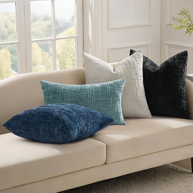 decorUhome Summer Teal Chenille Throw Pillow Covers 16x16 Set of 2 Textured Soft Cozy Slubby Couch Pillow Covers Modern Farmhouse Boho Decorative Pillow Cases for Bed Sofa Living Room