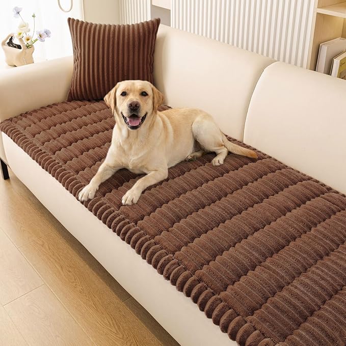 Smiry Couch Cover for Dogs Washable, Non Slip Fuzzy Pet Couch Covers for 3 Cushion Sofa Pet Friendly, Thick Soft Sofa Slipcovers Cushion Protector (Brown, 27.6" x 82.7")