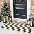 OLANLY Beige and Black Striped Rug 2' x 4'3" (24" x 51") – Washable Cotton Doormat for Indoor Outdoor Use, Layered Front Porch Rug for Entryway, Kitchen, Patio