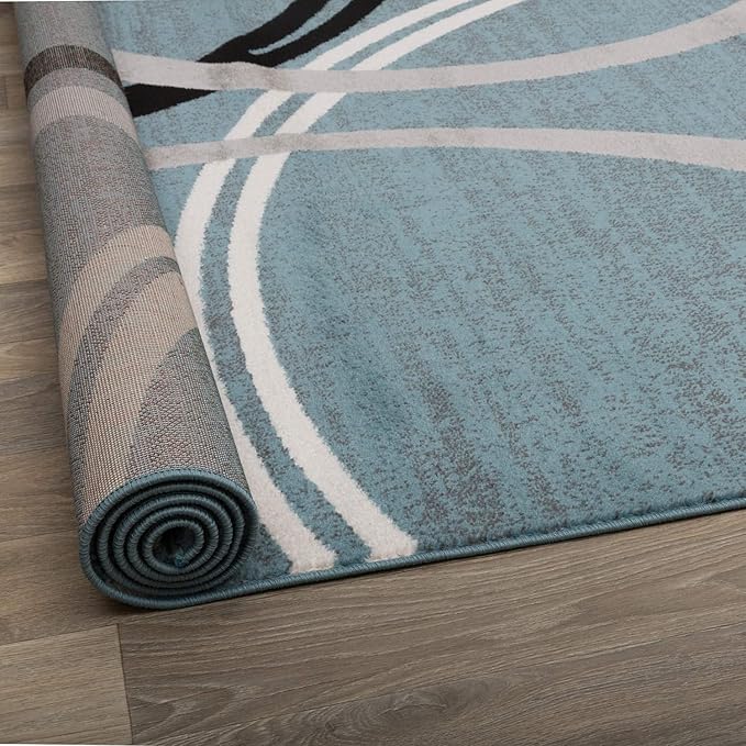 Rugshop Wavy Circles Modern Fade-Resistant Runner Rug Blue 2' x 10' | Runner, Size 2' x 10', Living Room, Bedroom, Dining Room, Home Office, Kitchen, Entryway, Hallway, Nursery, Kids Room