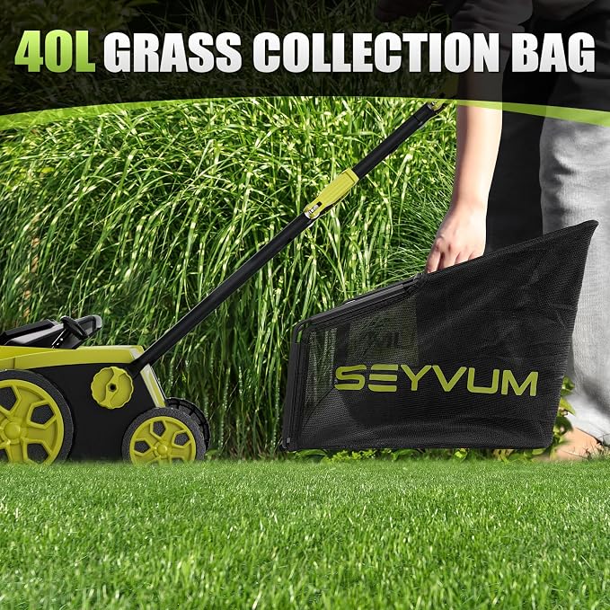 SEYVUM 15 Amp 15 inch Electric Dethatcher and Scarifier, 40L Collection Bag | Corded Lawn Dethatcher, 5-Position Working Height, Green