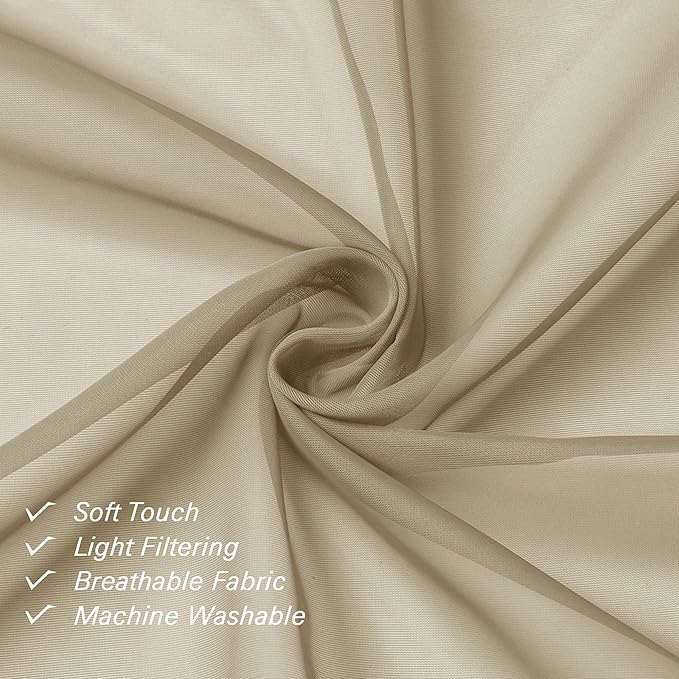 Lecloud Taupe Sheer Curtains 96 Inches Long 2 Panels, Modern Voile Solid - Image 6