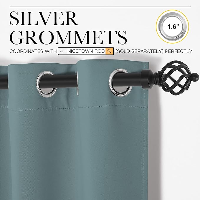 NICETOWN Modern Blackout Curtains Noise Reducing for Bedroom, Thermal Insulated and Privacy Room Darkening Drape Panels for Boy's Guest Room Door Window (Greyish Blue, 2 Panels, W34 x L72 -Inch)