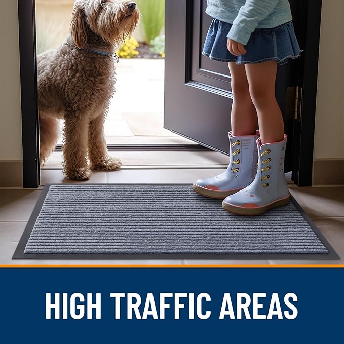 OLANLY Front Door Mat Indoor Outdoor Entrance, 2-Pack 59 x 34 Inch, Waterproof Heavy Duty Doormat, Fade Resistant, Low Profile, Easy Clean Patio Porch Welcome Floor Mats for Entry, Ash Grey