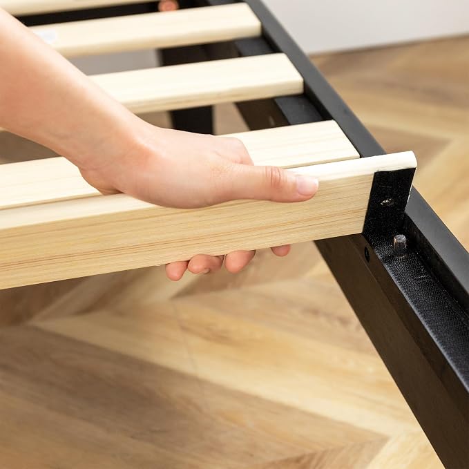 Mellow Naturalista Grand 12 Inch Solid Wood Platform Bed with Wooden Slats, Easy Assembly, Twin, Black