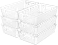 Simple Houseware Stackable Plastic Woven Basket Organizer, 6 Pack, Clear | 14.5" D x 8.5" W x 3.5" H