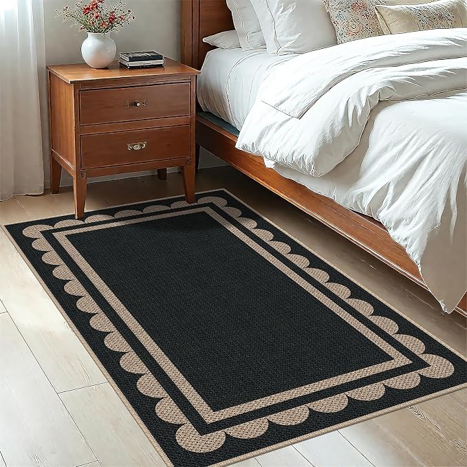 Easy Jute 3x5 Black Rectangle Area Rug,Washable Entryway Rug, Modern Door Carpet,Neutral Non-Slip Outdoor Indoor Farmhouse Rug for Living Room Kitchen Patio Bedroom