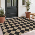 Tribesigns 3x5 Black Checkered Easy Jute Outdoor Patio Rugs for Porch | Washable, Non-Slip Diamond Rug for Front Door, Kitchen, Backyard, Entryway and Indoor Outdoor Spaces, Includes 4 Rug Grippers