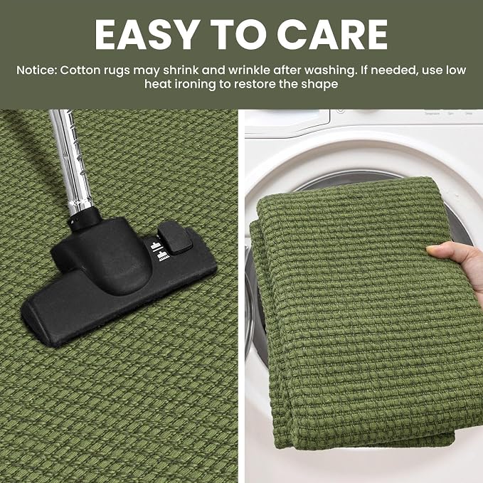 IOHOUZE Washable Runner Rug 2x6 Non Slip Runners for Hallways Entryway Runner Indoor, Kitchen Rugs Woven Cotton Floor Carpet for Kitchen Hall Entrance Bedroom, Olive Green/Earthy Green