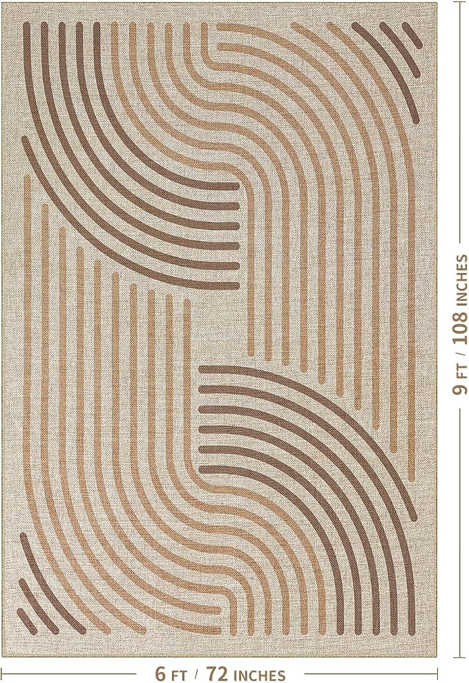 Easy Jute 6x9 Brown Outdoor Patio Rug Machine Washable Boho Carpet