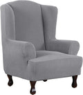 H.VERSAILTEX Wing Chair Slipcover Chair Covers for Wingback Chairs Wingback Chair Covers Slipcovers 1 Piece Stretch Sofa Cover Furniture Protector Soft Spandex Jacquard Checked Pattern, Dove