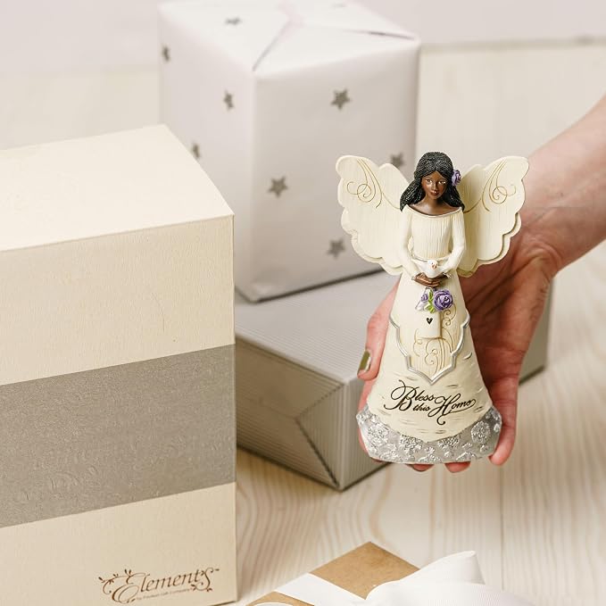 Pavilion Gift Company 82433 Bless This Home 6 Inch Ebony Angel Figurine, Cream