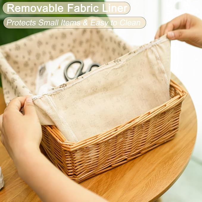 Storage basket,Woven handmade baskets for storage with liners,Rectangle storage bins for shelves,Closet,Organizing (Wicker)