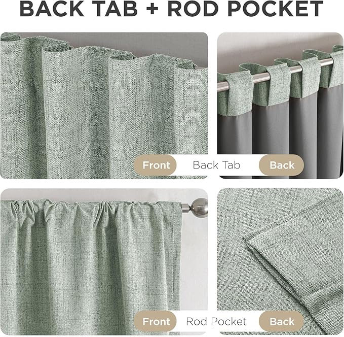 Joydeco Blackout Curtains for Bedroom - 90 Inch Long 100% Light Blocking 2 Panels Sage Green Drapes, Thermal Insulated Room Darkening Curtains, Linen Textured for Living Room, Rod Pocket & Back Tabs