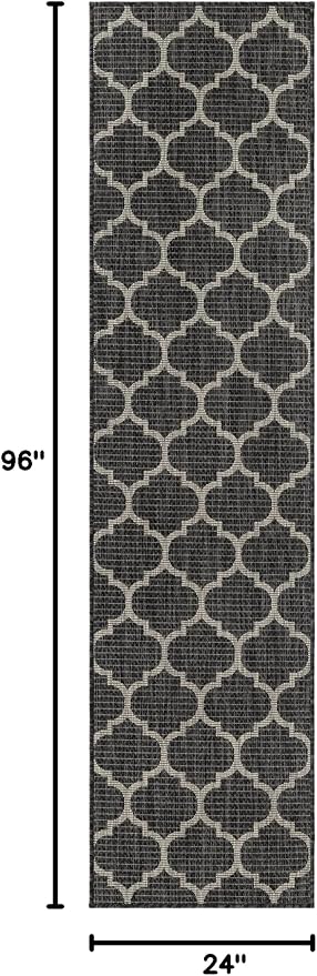 Unique Loom Outdoor Trellis Collection Area Rug - Trellis (Runner 2' 0" x 8' 0", Black/ Ivory)