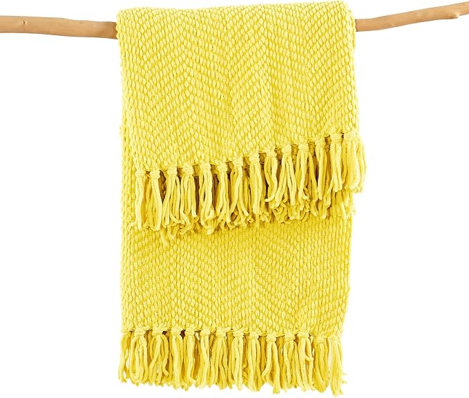 Home Soft Things Yellow Throw Blanket Knitted Tweed Throw 50'' x 60'', Sunshine Yellow, Super Soft Cozy Warm Comfortable Breathable Throw for Living Room Chair Couch Bed Sofa Bedroom Home Décor