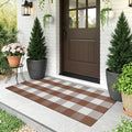 KOZYFLY Buffalo Plaid Area Rugs 2x4.3 Ft Brown and White Rug Washable Front Door Mat Woven Cotton Indoor Outdoor Rug for Front Porch Kitchen Entryway Patio Farmhouse Checkered Doormat