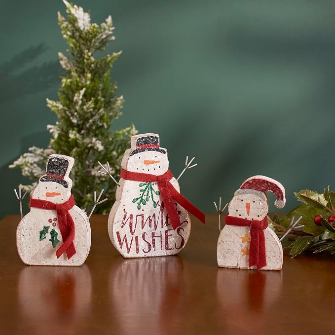 Primitives by Kathy Hand Lettered Christmas Winter Wishes Chunky Sitter Snowmen (Set of 3) | Chunky Sitter, Set of 3