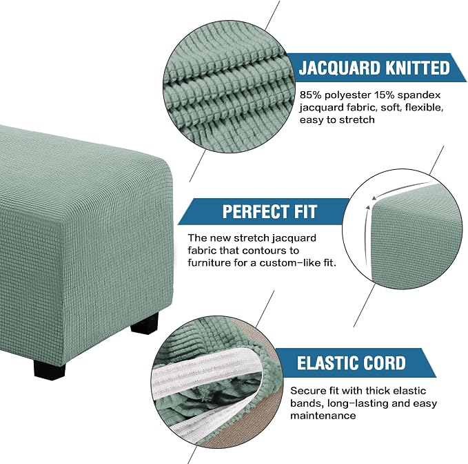 H.VERSAILTEX Ottoman Cover Slipcover Rectangle Fit Length 33"-38" Footrest Sofa Slipcovers Stool Cover Footstool Protector Covers Feature Stretch Thick Soft Jacquard Fabric Removable Washable - Sage