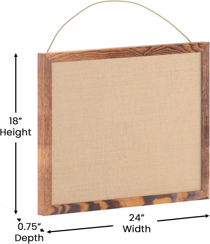 Flash Furniture Rustic Wall Mount Linen Board, for Home, Office, School, Comes with Wood Push Pins, 18" x 24", Torched Brown