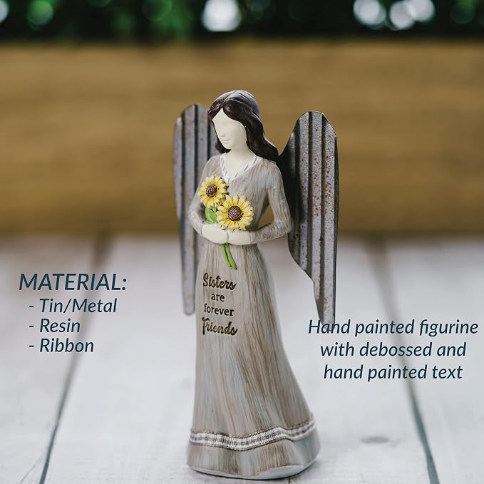 Pavilion Gift Company - 5" Angel Figurine - Sisters are Forever Friends - Simplistic Rustic Modern Farmhouse Statue