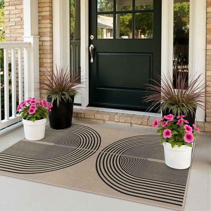 Rugalia Easy Jute Small Outdoor Patio Rug, 3x5 Black Nature Rainbow Entryway Rug Washable Non-Slip Modern Kitchen Rugs, Neutral Farmhouse Throw Carpet for Outdoor Living Room Porch Backyard