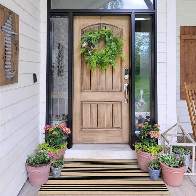 OJIA Outdoor Front Door Mat 27.5"x43", Striped Outdoor Rug Porch Decor | Cotton Woven Front Door Rug Machine Washable Door Mats Striped Entry Rug for Farmhouse/Kitchen/Entryway/Outdoor Porch Decor