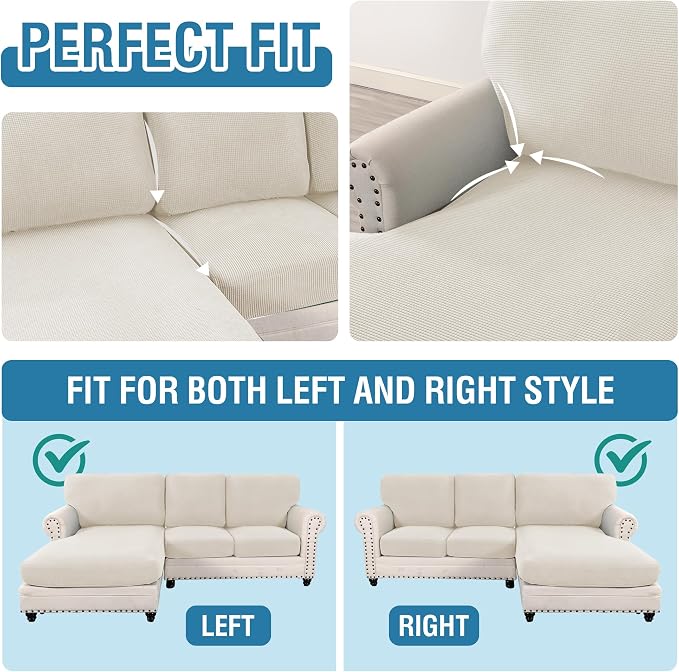 H.VERSAILTEX 2025 New Sectional Couch Covers 6 Pieces Stretch Sofa Covers for Sectional Sofa Set Separate L Shaped Couch Cover for Both Left/Right Couch (Seat and Back: 1 Chaise + 2 Sofa, Ivory)