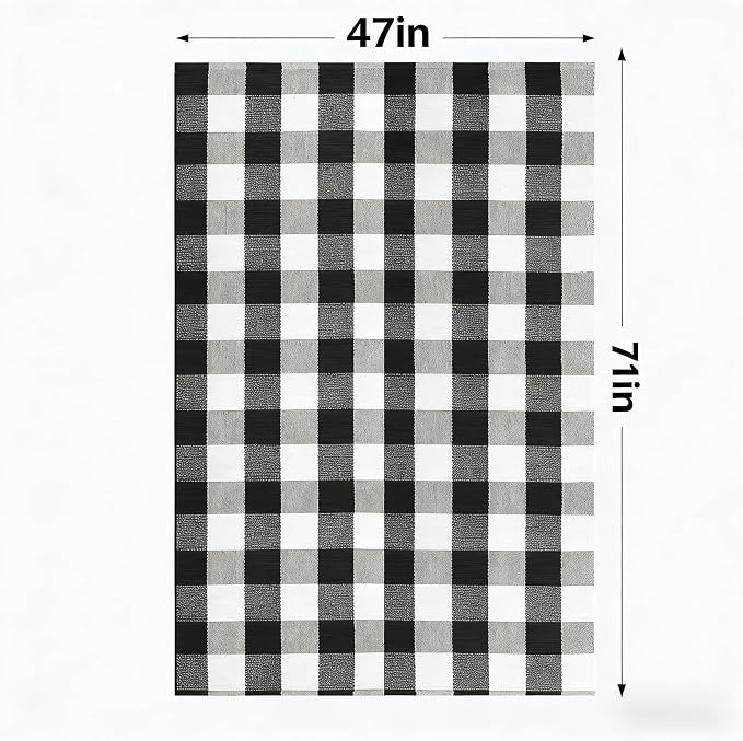 Buffalo Plaid Rug 4' x 6', Black and White Washable Farmhouse Checkered Rug, Non-Slip Indoor Outdoor Floor Mat for Living Room, Bedroom, Entryway, Kitchen, Laundry Room, Patio, Porch