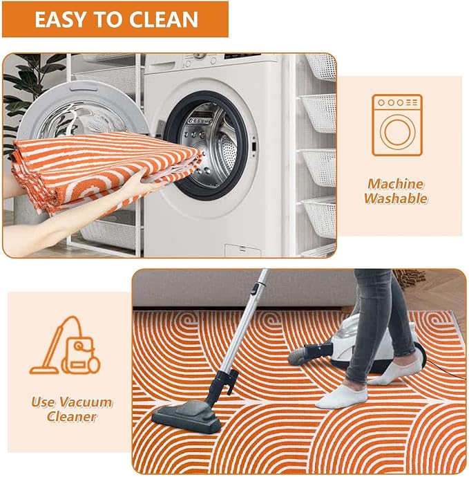 Tiffasea Washable Runner Rug 2'x6' Fall Orange Kitchen Rugs Hallway Runner | Cotton Woven Area Rug Modern Runner Rug Entryway Throw Rugs Indoor Outdoor Carpet for Bedroom/Bathroom/Living Room/Laundry
