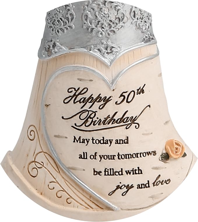 Pavilion - 50th Birthday - 6" Angel Holding 50th Heart,Beige/Silver
