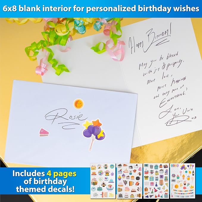 120 Pack Assorted Gold Foil Happy Birthday Cards with Envelopes, Organizer Box, Stickers, and Seals - 4x6 Inches, 8 Unique Designs, Ideal for Kids, Men, Women, and Elderly