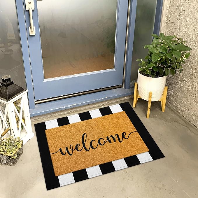 Timgle 4 Pack Hello and Welcome Doormat 30'' x 18'' Black and White Striped Rug 35'' x 24''Front Door Mats for Front Door Farmhouse Outdoor Doormats for Indoor Outside Entryway