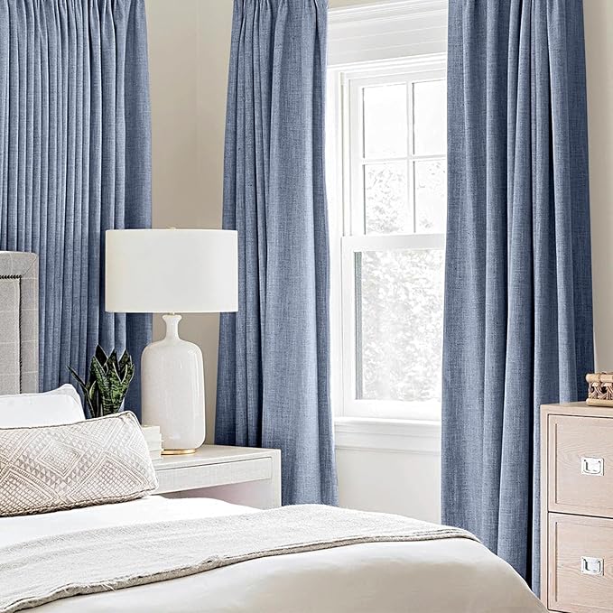 MIULEE Linen Texture Curtains for Bedroom Solid 100% Blackout Thermal Insulated Stone Blue Curtains Grommet Room Darkening Drapes Luxury Decor for Living Room Nursery 52x45 Inch (2 Panels)